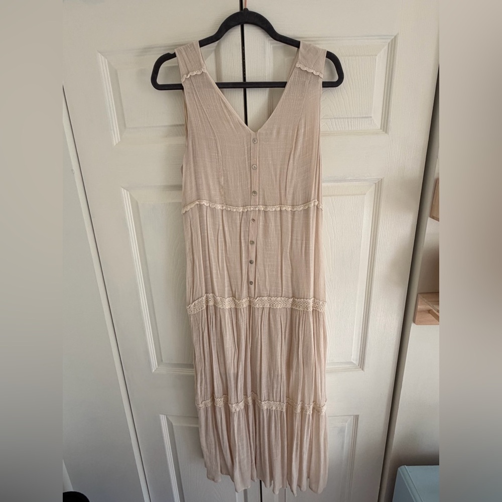Cream Tiered Button-Front Maxi Dress